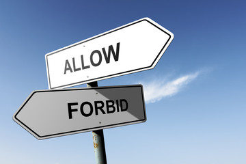 Allow and Forbid directions. Opposite traffic sign.