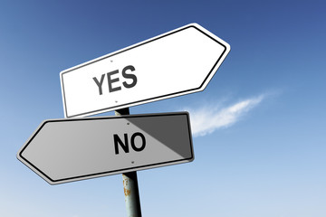 Fototapeta premium Yes and No directions. Opposite traffic sign.