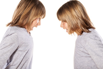 two twin brothers yell at each other