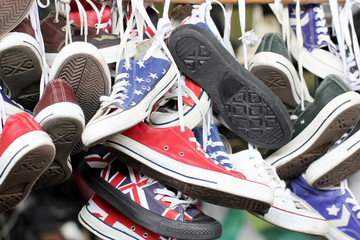 Sneakers of old shoes second hand.