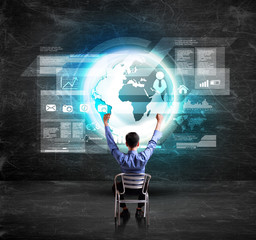 business man looking for modern technology