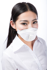 woman wearing a protective mask with