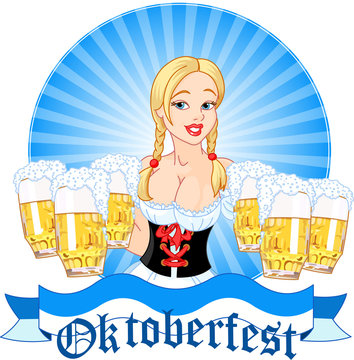 Oktoberfest Girl Serving Beer