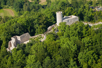Fototapeta na wymiar aerial view of Pilica castle in Poland