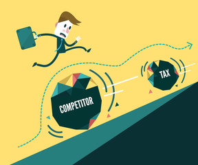 Businessman avoiding danger from rock overlay.