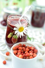 Just brewed jam made from wild strawberry and strawberry