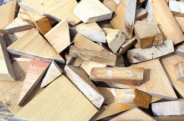 Background from scraps sawn wooden bars