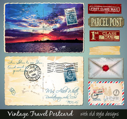 Travel Vintage Postcard Design with antique look