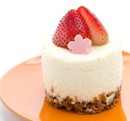 Strawberry cheesecake isolated on white background