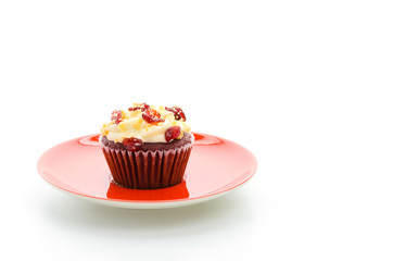 Red cupcake velvet isolated white background