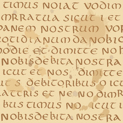 The ancient script seamless pattern. Old letters on parchment