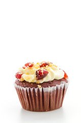 Red cupcake velvet isolated white background