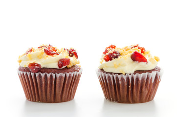 Red cupcake velvet isolated white background