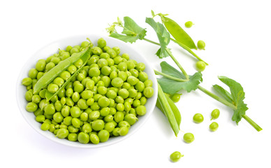 Pea on white plate isolated