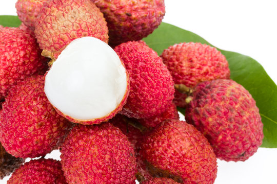 bunch of fresh lychee with leaf