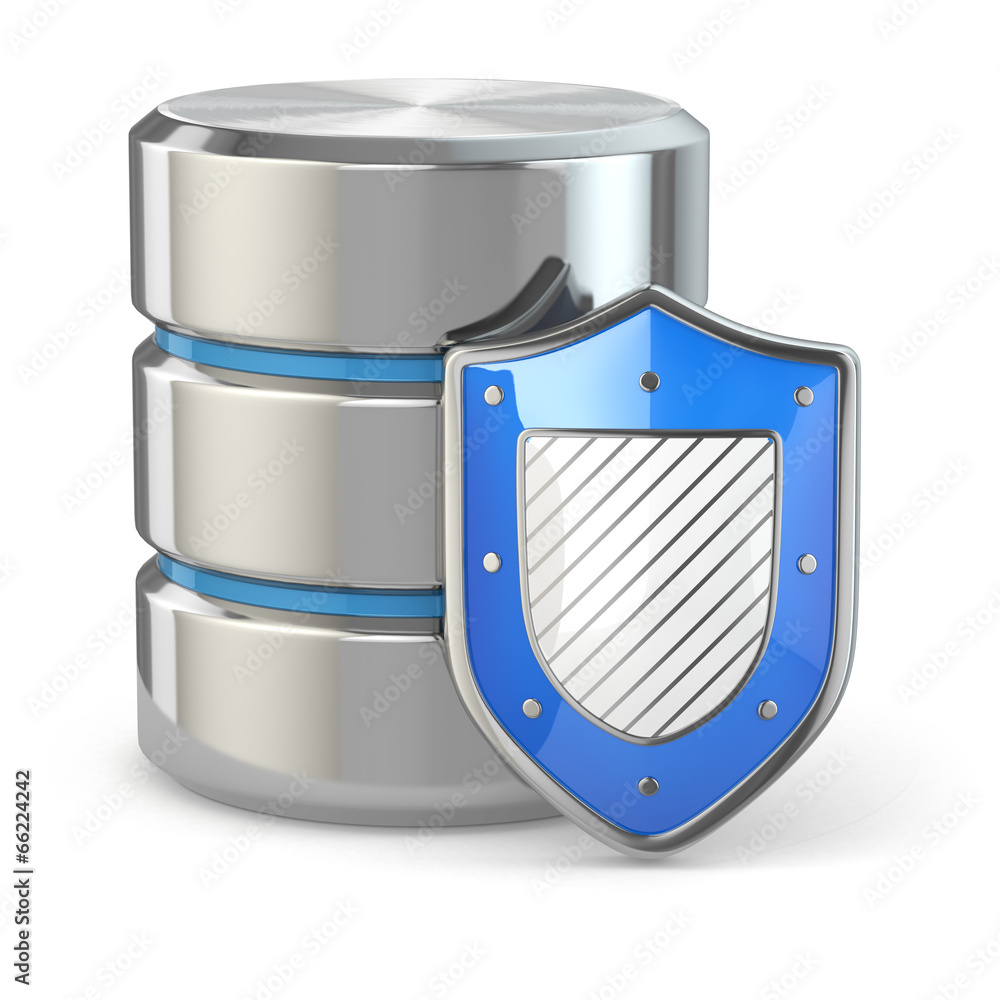 Poster Data security. Database and shield.