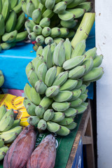 Green banana bunch prepare to sell in the market