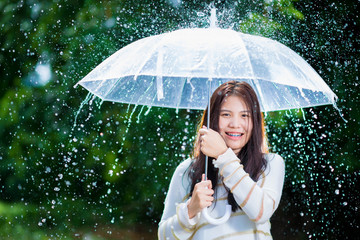 girl is playing with rain