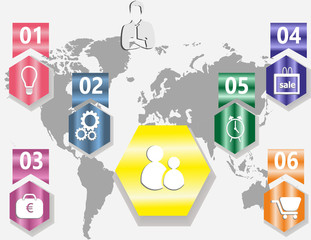 hexagons with flag and card