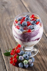 Yogurt with granola and blueberries