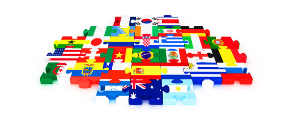 3d puzzle with country flags isolated on white