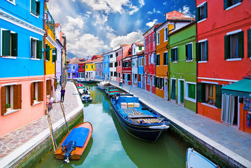 Venice, Burano island canal - obrazy, fototapety, plakaty