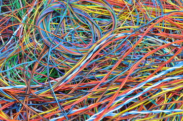 Network chaos of colorful computer cables