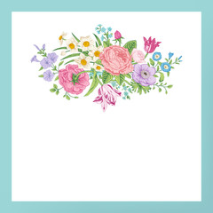 Vintage floral vector card with Victorian bouquet of flowers.