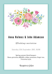 Vertical vector vintage wedding invitation.