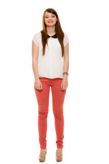 Fototapeta premium Teenage girl in fashionable shirt with collar isolated