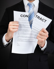 Businessman Tearing Contract Paper