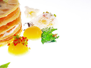 pancakes with smoked salmon and caviar imitation