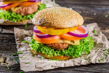 Closeup of tasty homemade hamburger