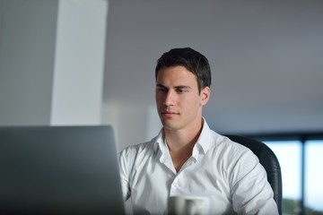 business man working on laptop computer at home