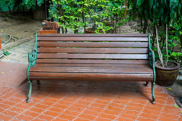park wooden bench in garden