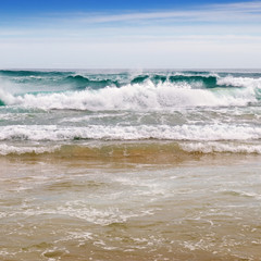 Fototapeta na wymiar sea, sand beach and blue sky