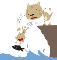 無茶をする子猫を捕まえる親猫