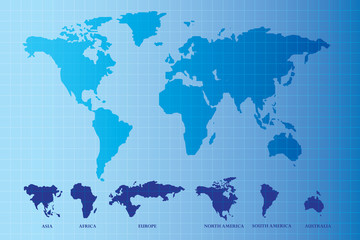 Fototapeta na wymiar Blue print World map