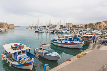 Fototapeta na wymiar Boats in the old port of Heraklion. Crete, Greece.
