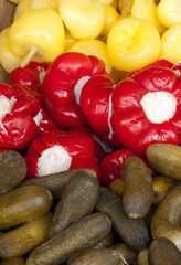 Assorted pickles (cucumbers and peppers)