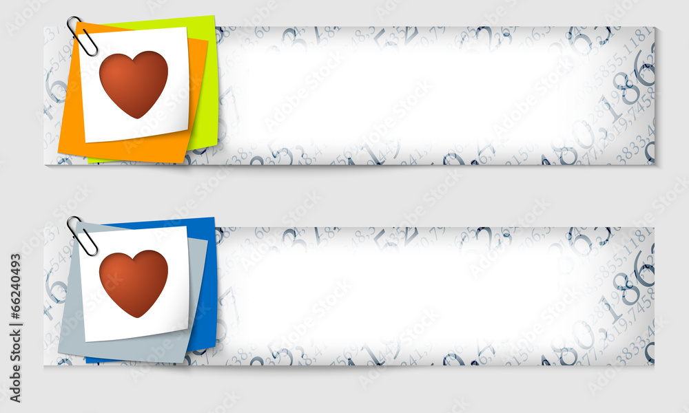 Poster set of two banners with the texture of the numbers and heart