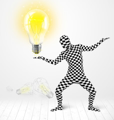 Man in full body with glowing light bulb