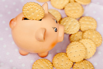 Piggy bank with round cookies