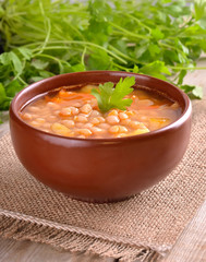 Bean soup in ceramic bowl