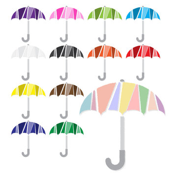 Vector set of umbrella icon on isolated white background