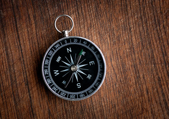 Compass on a wood background