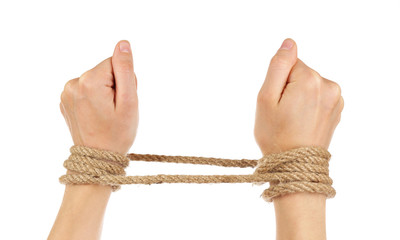Tied hands, isolated  white