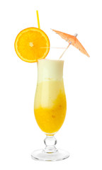 Delicious fruit smoothie isolated on white