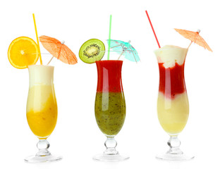 Delicious fruit smoothie isolated on white