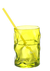Colorful glass with cocktail straw isolated on white